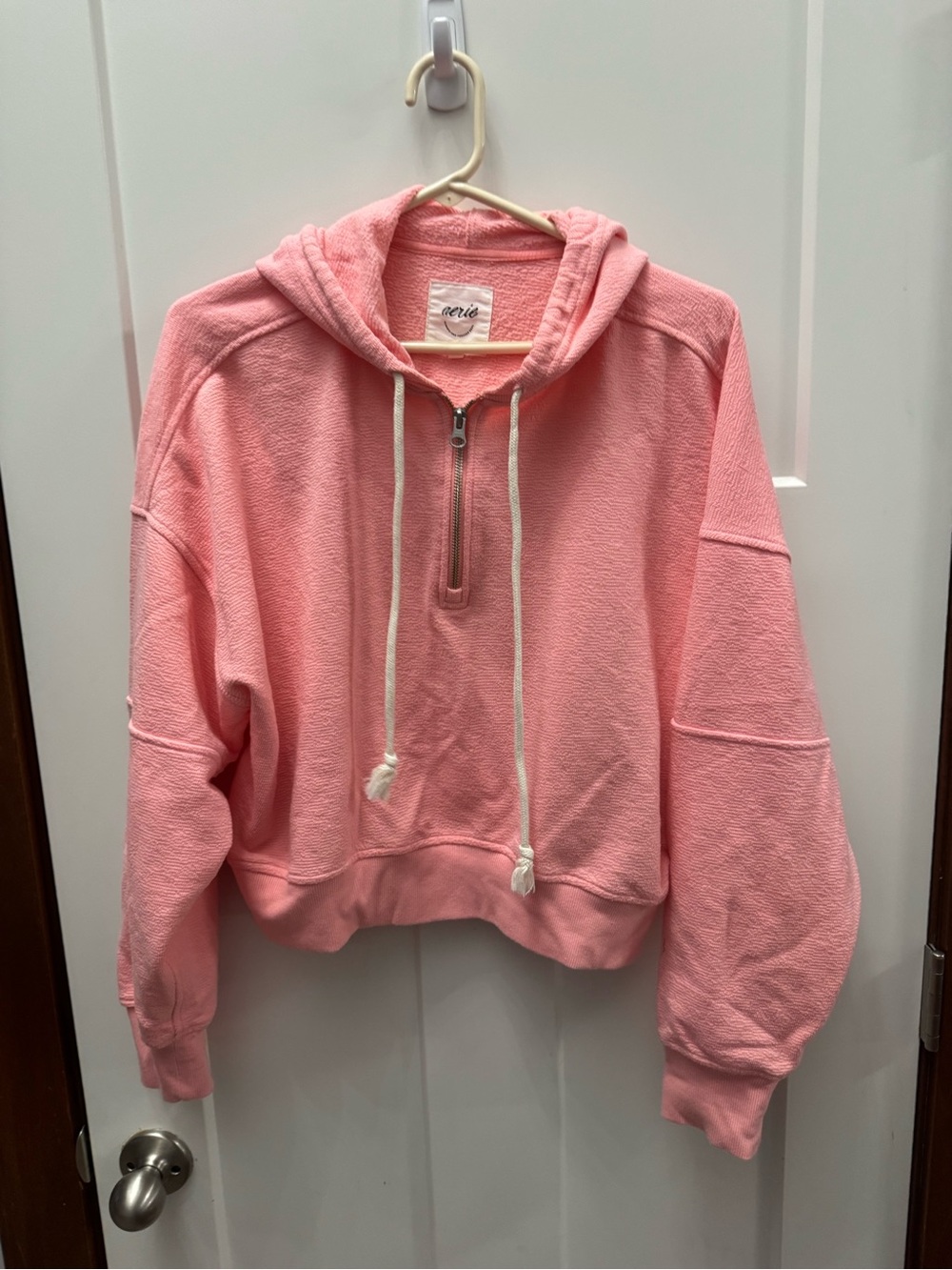aerie Coral Pink Half-Zip Hooded Sweatshirt